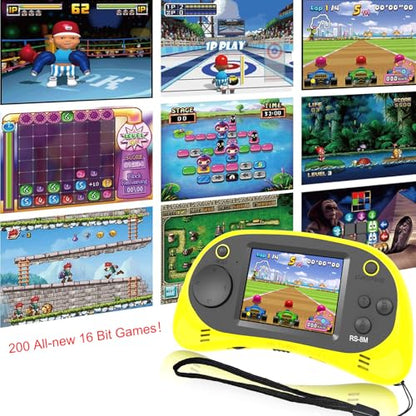 Kids Handheld Portable Video Game Player with 200 Games - 16 Bit 2.5 Inch IPS Screen Mini Retro Electronic Machine for Boys Girls - style: Yellow