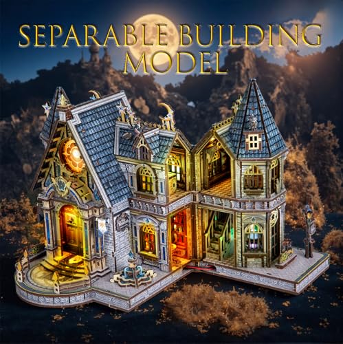 LED 3D Wood Puzzle, School for Wizards with Lighting DIY Wooden Miniature Building Kit Architecture Model