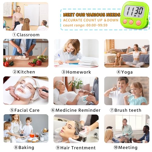 Timer for Kids Teachers Supplies Digital Kitchen Timers for Cooking Large Magnetic Classroom Timer 2Pack-Blue Green - color: Blue Green