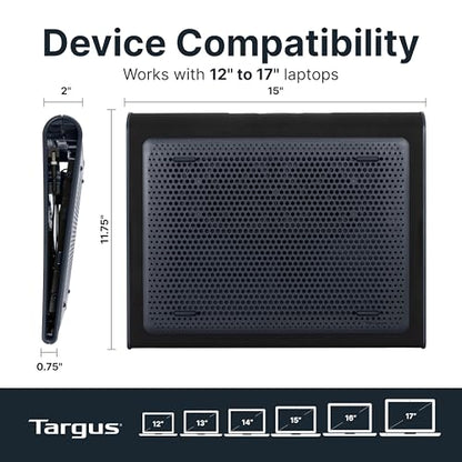 Targus 17 Inch Dual Fan Lap Chill Mat - Soft Neoprene Laptop Cooling Pad for Heat Protection, Fits Most 17" Laptops and Smaller - USB-A Connected Dual Fans for Heat Dispersion (AWE55US) - size: Tilted