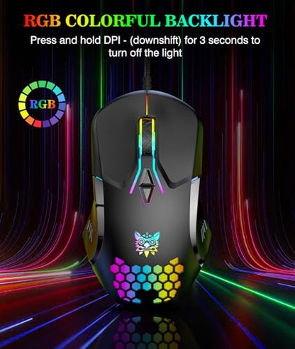 Wired PC Gaming Mouse: High Precision Sensor,RGB Backlit, Adjustable DPI, 7 Buttons Programmable,Ergonomic mice for Office & Gaming on Windows/Mac/Linux/Chrome-Black - color: Black