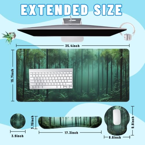 Mystic Forest Desk Mat Set Green Fog Woodland Mouse Pad with Wrist Rest 4in1 Desk Mat for Desktop Ergonomic Computer Desk Arm Wrist Anti-Slip Computer Ergonomic Mouse Pad Home Office Gaming - color: Mystic Forest