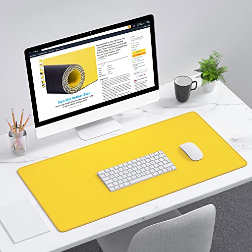 Dapesuom Large Gaming Mouse Pad, Extended Mouse Mat with Stitched Edges, Full Size Keyboard Pad with Non-Slip Base, Big XXL Computer Desk Mats for Gamer, Laptop, Office, 31.5 x 15.7in, Yellow - color: Apricot Yellow, size: 31.5L x 15.7W inches