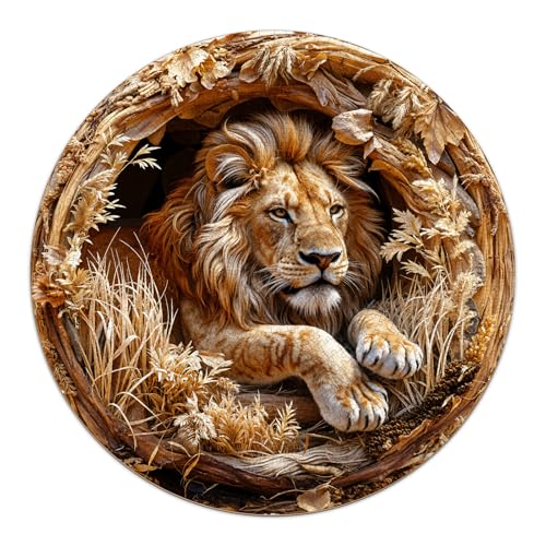 Lion Puzzles for Adults 1000 Pieces (26.5 * 26.5in) | Round Puzzles With Letters On Back, Includes Poster, Wall Decoration, Birthday Gift for Boy - color: Fall Lion