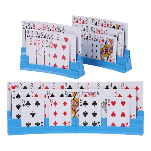 Expandable and upgradable Three-Layer Plastic Card Holder,Set of 2,Used for Card Game Card Holder Tray for Arthritis Patients -Playing Card Rack for Kids Adults Seniors - color: Blue(2pack)