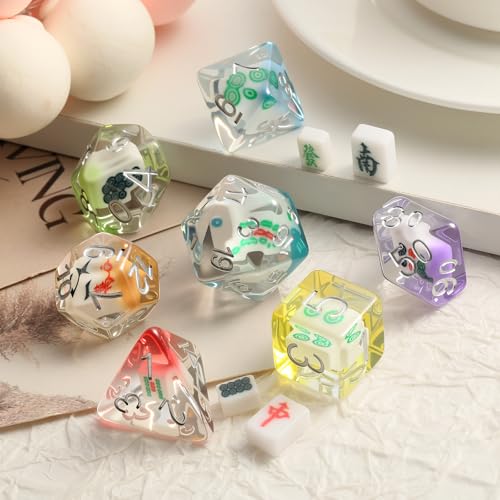 Mahjong Resin DND Dice,DNDND 7PCS Dungeons and Dragons Dice Set with Velvet Bag for DND Role Playing Games and Tabletop Games（Mahjong - color: Mahjong