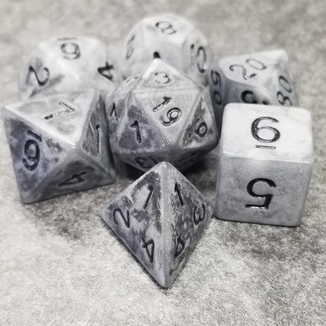 Sage’s Portal Stones DND Dice Set Acrylic Opaque 7-PC Polyhedral DND Dice Set for Dungeons and Dragons D&D Sage’s Cantrips RPG Tabletop TTRPG (Ancient Silver Stone) - color: Ancient Silver Stone