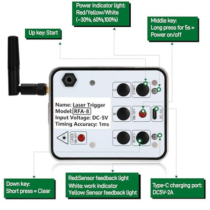 Wireless Laser Timer for Sprints 40 60 Yard Dash Laser Sprint System Track Laser Timer for Stopwatch Lap/Race Clock/Stopwatch/Speed Training/Running/Football LED