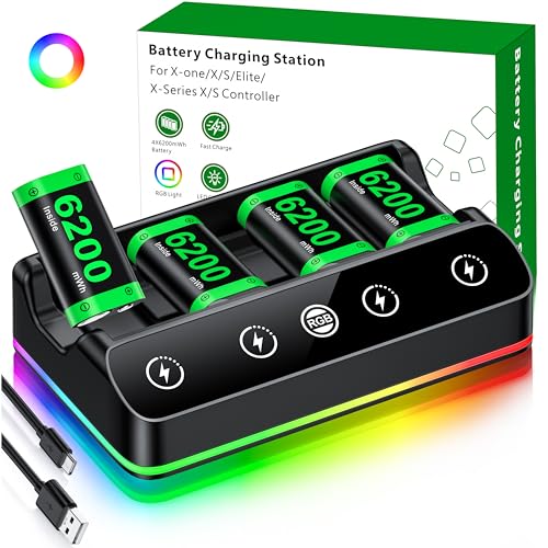 DINOSTRIKE 4X 6200mWh Battery Pack Compatible with Xbox One/Series S/X Controller Charging Station【Extended USB C Cable】 Rechargeable Battery Pack for Xbox - size: M-4Pack 6200mWh