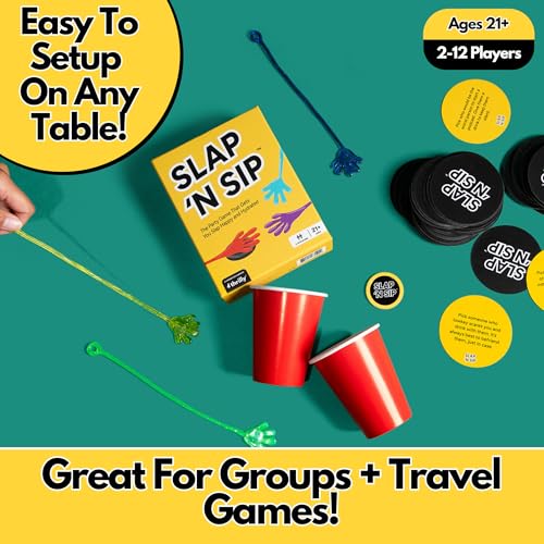 Slap N Sip A Hilarious Drinking Game with Sticky Hands, 200 Cards & A Sip Chip, Fast-Paced Adult Party Game for Game Nights, Funny Gift for Adults Ages 21+
