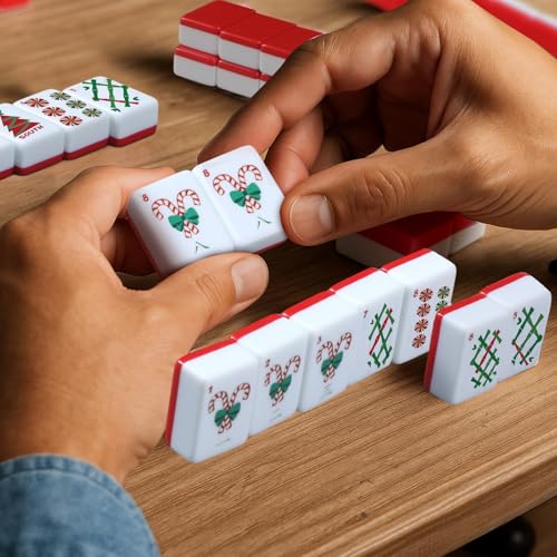 160 Pcs Christmas American Mahjong Set Only, 1.2 x 0.87 Inches Red Back Melamine Mahjong Tiles, Hand Carved Pattern for Adult Mah Jong Social Games, Mah Jong Lovers - style: Classic