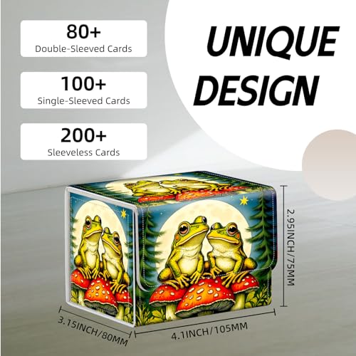 Trading Card Storage Box, Premium PU Leather with Magnetic Closure, Holds 100+ for MTG Cards, Frogs Sitting On Mushroom Durable Deck Box for Magic the Gathering, Trading Card Games - color: Frogs Sitting On Mushroom