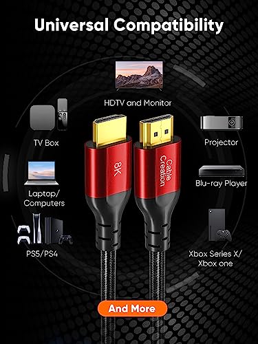 CableCreation 6.6ft eARC HDMI Cable - 48Gbps, 8K@60Hz, HDR, HDCP 2.2/2.3 - color: Red, size: 6.6Ft