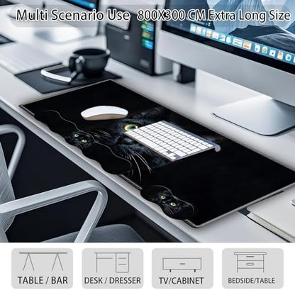 Large Gaming Mouse Pad Set with Wrist Support – 31.5" x 11.8" 4-in-1 XXL Mousepad with Keyboard Wrist Rest, Mouse Wrist Rest & Coaster – Ergonomic Desk Mat for Office, Home – Black Cat - color: Black Cat