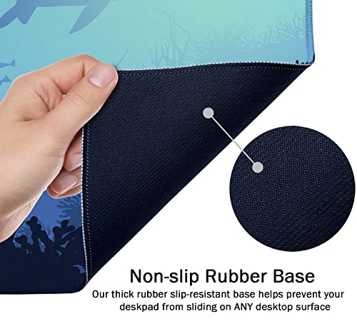 SSOIU Blue Ocean Big Turtle Desk Mat, Under The Sea Peaceful Extra Large Mouse Pad, Extended Gaming Mat 35.5" X 15.7", Large Non-Slip Rubber Base with Stitched Edges - color: Blue Ocean Big Turtle