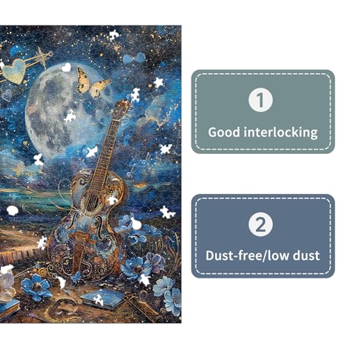 1000 Piece Jigsaw Puzzle for Adults, Guitar Moon Night Puzzle | Murder Mystery, Artistic Musical Fantasy Puzzle with Moon, Butterfly and Blue Flowers, Challenging Art, 26.6x19.2 in - color: Midnight Melody
