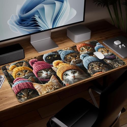 Leather Cat Desk Pad, Colorful Art Mouse Pad Large Computer Keyboard Gaming Mousepad Waterproof Desktop Protector & Cover, Decorative PU Leather Laptop Mouse Mat Home Decor 10 x 25.6 inch C74 - color: colorful-26