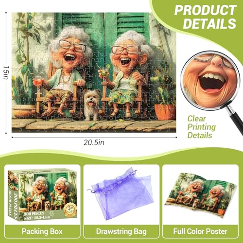 300 Piece Puzzles for Adults, Cute Funny Grandma Jigsaw Puzzles for Adult, Retro Warm Companion Scene Puzzle, Family Leisure Enthusiasts Puzzles for Friends, Activity Game Nights Gifts, 20.5×15 in - style: Retro Cute Grandma