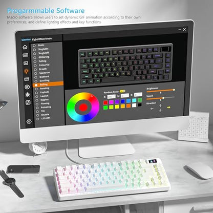 Womier SK80 75% Percent Keyboard Gaming with Color Multimedia Display | Mechanical Keyboard Topographic, Hot Swappable Gasket Mount RGB Creamy Key board Pre-lubed POM Switch for Mac/Win,White - color: White Topographic