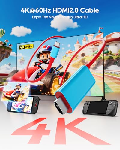 Portable Dock 4K with 65W Charger & 6.5' HDMI for Nintendo Switch 2/1/OLED/Steam Deck/ROG Ally/Legion Go/Laptop etc. Travel Docking Station TV Accessories, USB-C Charging Cable, AC Adapter Power Cord