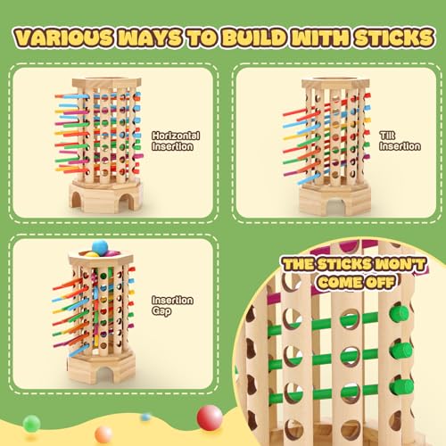 Wooden Ball Drop Board Game for Kids Ages 3-6, Montessori Family Game | Stick Drop Challenge • Fine Motor Skills • Family Fun • Montessori Learning