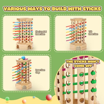 Wooden Ball Drop Board Game for Kids Ages 3-6, Montessori Family Game | Stick Drop Challenge • Fine Motor Skills • Family Fun • Montessori Learning