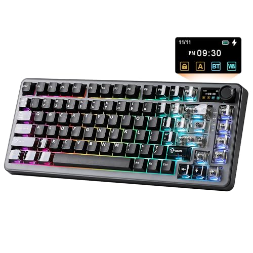 YUNZII B75 PRO MAX QMK/VIA Wireless Mechanical Keyboard | 75% Layout with Screen and Knob, Custom Hot Swap, Gasket, Creamy Switches, for Win/Mac (Black, Cocoa Cream V2 Switch) - color: Black, size: Cocoa Cream V2 Switch