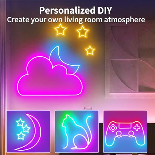 LED Neon Light 6.6ft，5V USB Powered LED Strip Light P65 Waterproof | Color Changing Rope Light with APP Control，RGB Rope Lights for Bedroom，Cabinet,Kitchen, DIY Lighting(with Adhesive Backing) - size: 6.6FT