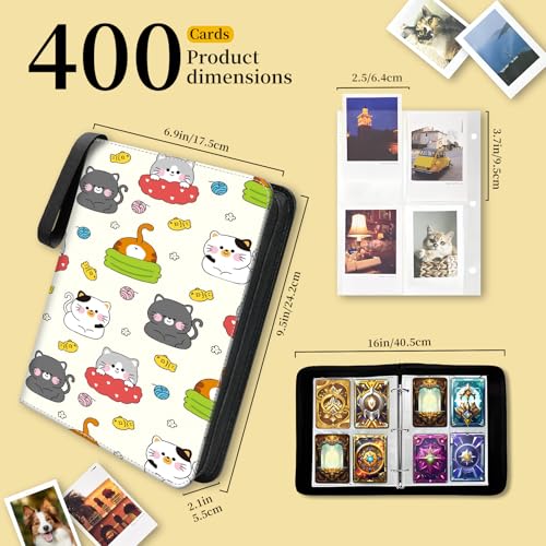 AXUASSILD 4 Pocket Card Binder, Premium Trading Card Holder Fits 400 Cards With 50 Removable Sleeves, Cute Portable Collection Card Ablum Holder Cute Colorful Cats - color: Cute Colorful Cats
