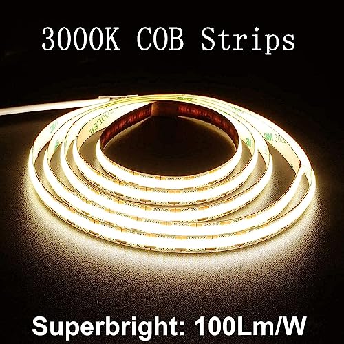 4.9ft LED Strip Lights Dimmable, 5V Warm White Plug in USB COB String | 3000K Dotless Rope Lighting, Flexible and Cuttable, CRI 90, Sticky Tape for TV Backlight, Cabinet, Mirror, Bed, Computer, DIY - size: 4.92ft-3000K-USB Dimmer