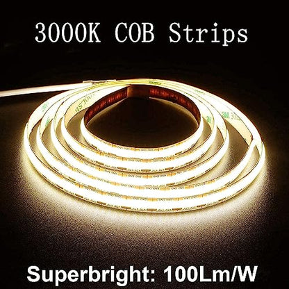 4.9ft LED Strip Lights Dimmable, 5V Warm White Plug in USB COB String | 3000K Dotless Rope Lighting, Flexible and Cuttable, CRI 90, Sticky Tape for TV Backlight, Cabinet, Mirror, Bed, Computer, DIY - size: 4.92ft-3000K-USB Dimmer
