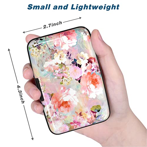 Credit Card Holder, Mini Aluminum Card Wallet RFID Blocking Slim Metal Hard Card Case for Women Men, Pink Flowers - color: Pink Flowers