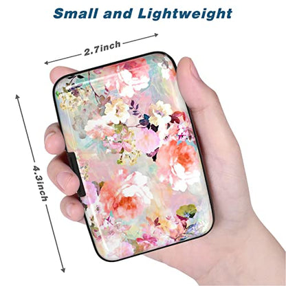Credit Card Holder, Mini Aluminum Card Wallet RFID Blocking Slim Metal Hard Card Case for Women Men, Pink Flowers - color: Pink Flowers