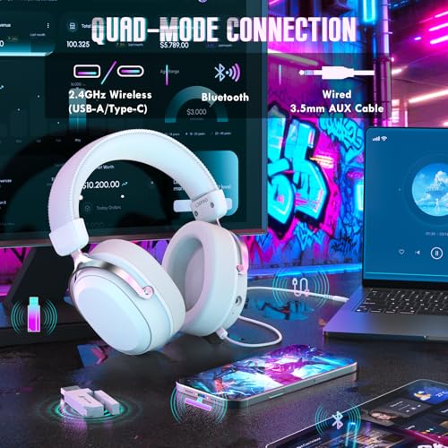 ATTACK SHARK L30Pro Wireless Gaming Headset with 2.4Ghz/BT/Wired, Long Battery Life with Detachable Microphone 7.1 Surround Sound Ultra-Low Latency for PC/PS5/Xbox/Switch/Mobile Silver - color: Sliver