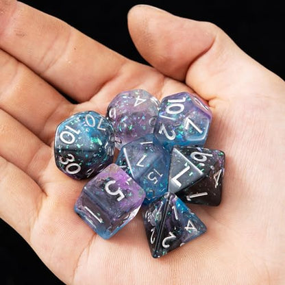 Astral Shroud Resin Dice Set for DND – 7pc Polyhedral Set with Glitter – Stunning and Cool RPG Dice for Dungeons & Dragons, and Other TTRPGs – Unique Natural Distribution - color: Astral Shroud