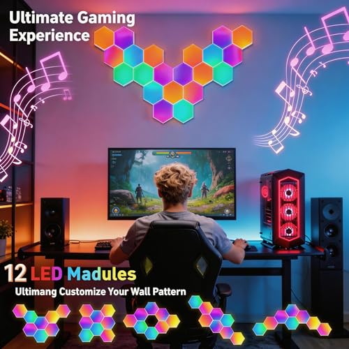 TISOFU 12 Pack Hexagon Lights LED Wall Panels, RGB Gaming Light with APP/Music Sync & Remote, DIY Smart Modular Hexagonal Honeycomb Glide Hex Tiles Panel for Bedroom Party Decor Gifts - size: 12 Pack