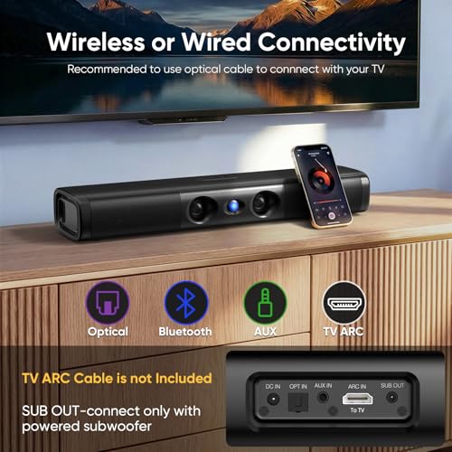 Saiyin Sound Bar with Enhanced Bass, Dual Larger Woofer & Dual Bass Ports | Sound Bar for Smart TV with 90W Peak Power, 17.1-inch Soundbar with Bluetooth5.3/TV-ARC/Optical/Auxiliary Inputs - size: 17.1 inches