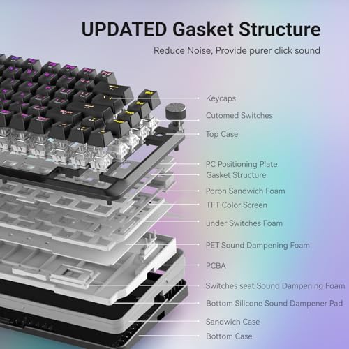 Redragon K708 Wireless Mechanical Keyboard with Screen, Volume Knob & Pre-Lubed Switches - Tri-Mode (Bluetooth/2.4G/USB-C) RGB Gasket Gaming Keyboard, Hot Swappable, 4000mAh Battery for PC, Mac, etc. - color: Black