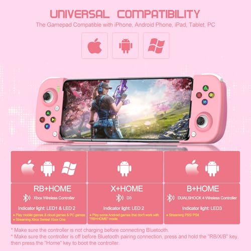 Joso Phone Controller for iPhone/Android Support Phone Case, Mobile Gaming Controller with Ergonomic Design - Wireless Gamepad for Cloud Gaming & PS Remote Play - color: Pink