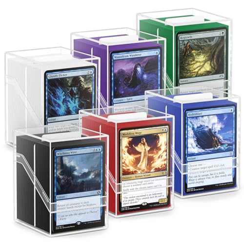 YSCare 6 Pack Card Deck Boxes, Clear Commander Deck Case with 600Pcs Card Sleeves and Dividers, Standard Size Cards Storage Box Perfect Fit for MTG, Sport, Trading Cards (6 colors) - color: 6 colors sleeves+6 clear cases, size: 600