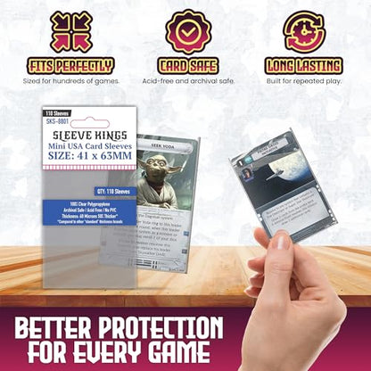 Sleeve Kings Mini USA Card Sleeves 41 x 63 mm – 110 Pack, Extra Clear 60 Micron Polypropylene, Acid-Free, PVC-Free – SKS-8801 - size: 41 x 63 mm, style: Mini USA