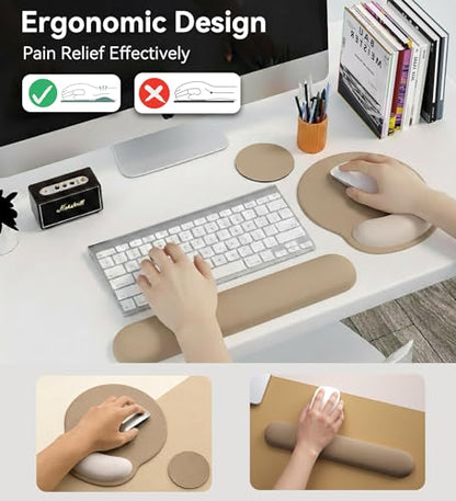 Mouse Pad with Keyboard Wrist Rest,Ergonomic Mouse Pad Wrist Support PU Base with Coaster,Mousepad with Nonslip Base for Computer Laptop Keyboard Home&Office - color: I-Beige