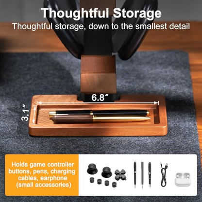 Solid Wood Controller Holder and Headphone Stand, Controller Stand for Desk | Dual Gaming Controller Organizer Rack, Fits Xbox, PS4, PS5, Gamepad, Headset Holder for Son, Husband, Boyfriend