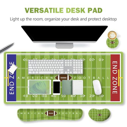 ARTSO Green Desk Mat Set, Extended Gaming Mouse Pad with Wrist Rest Support +Keyboard Wrist Rest +Coaster, Large Cute Mousepad, American Football Field - color: American Football Field