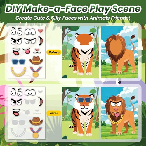 Animals Reusable Sticker Book for Toddlers, DIY Make-a-face Animals Jelly Fun 3D Stickers, Washable Puffy Stickers for Kids Toys, Airplane Road Trip Travel Activities Essentials for Kids 3 4 5 Years - style: Animal