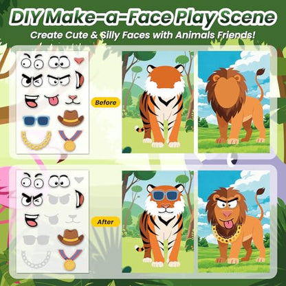 Animals Reusable Sticker Book for Toddlers, DIY Make-a-face Animals Jelly Fun 3D Stickers, Washable Puffy Stickers for Kids Toys, Airplane Road Trip Travel Activities Essentials for Kids 3 4 5 Years - style: Animal