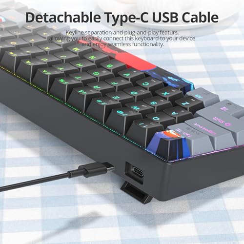 Black and Grey Mechanical Gaming Keyboard 65%, 68 Keys Small Wired RGB Keyboard with PBT Keycaps, Anti-Ghosting for Game/Office - color: 68 Dark/Red Switch