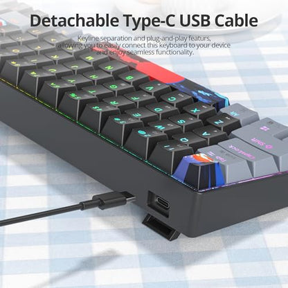 Black and Grey Mechanical Gaming Keyboard 65%, 68 Keys Small Wired RGB Keyboard with PBT Keycaps, Anti-Ghosting for Game/Office - color: 68 Dark/Red Switch