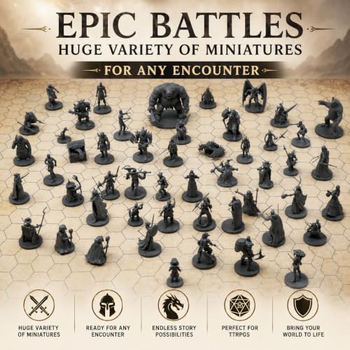 Path Gaming 50 Unique Miniatures Fantasy Tabletop RPG Figures for Dungeons and Dragons, Pathfinder Roleplaying Games, Bulk Unpainted, Great for D&D