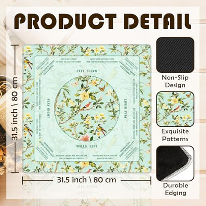 Green Chinoiserie Floral Bird Mahjong Mat 31.5 x 31.5 in, Traditional Flower Chinese Non-Slip Noise Reduction Gaming Mat for Table American Mahjong Poker Board Games Card Games Dominoes - color: Turquoise Chinese Style Mahjong Mat
